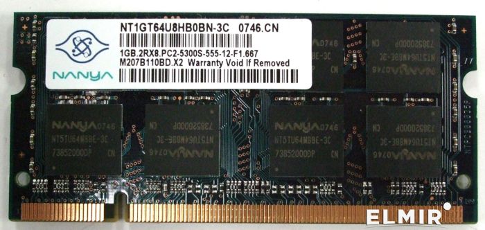 Модуль пам'яті SO-DIMM 1GB DDR2 667MHz  Nanya NT1GT64U8HB0BN-3C